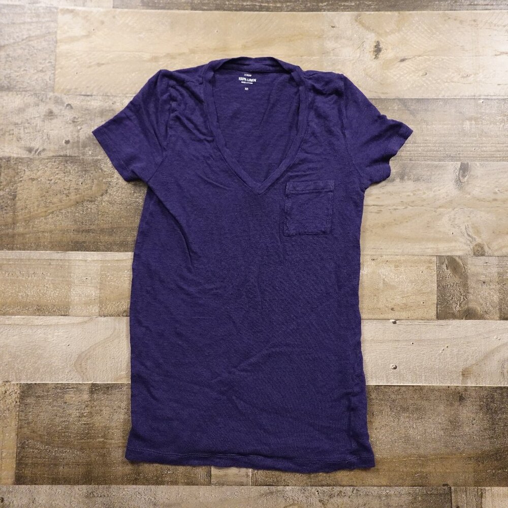 J.Crew Linen Pocket T-Shirt‎ Women’s XS Purple Short Sleeve Lightweight
